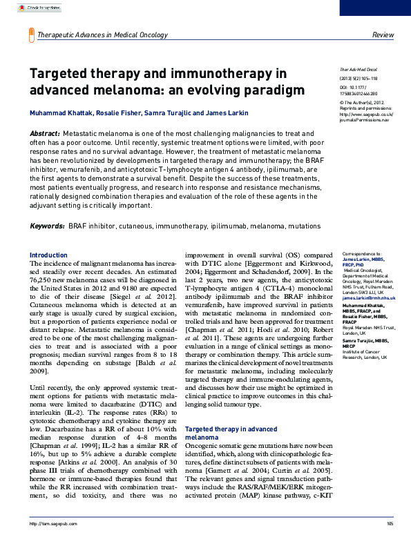 (PDF) Targeted therapy and immunotherapy in advanced melanoma: an ...