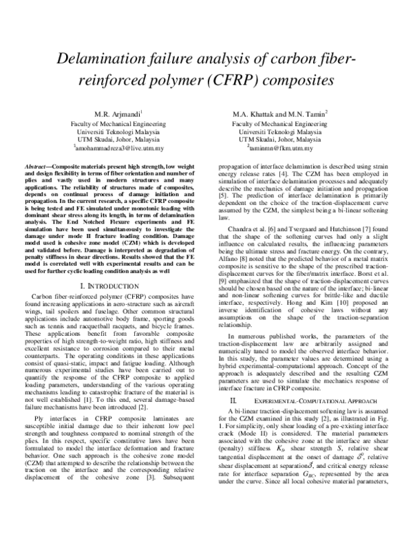 (PDF) Delamination failure analysis of carbon fiber- reinforced polymer ...