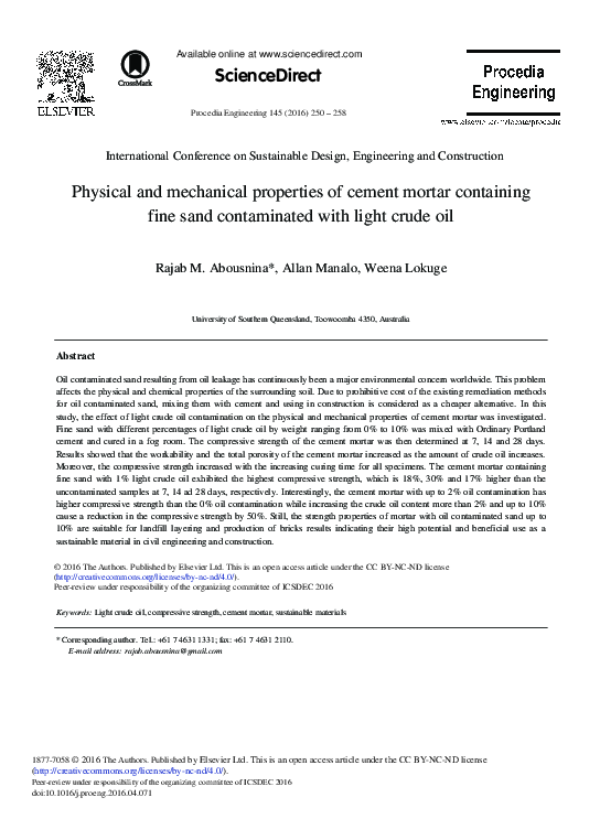 (PDF) Physical and Mechanical Properties of Cement Mortar Containing ...
