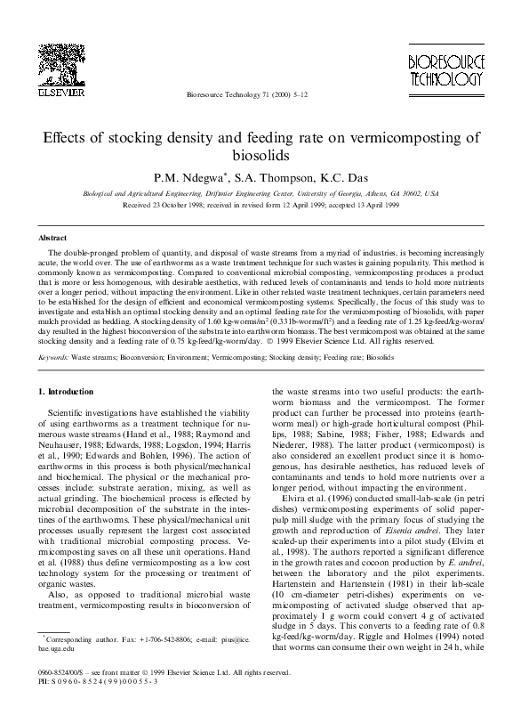 (PDF) Effects of stocking density and feeding rate on vermicomposting ...