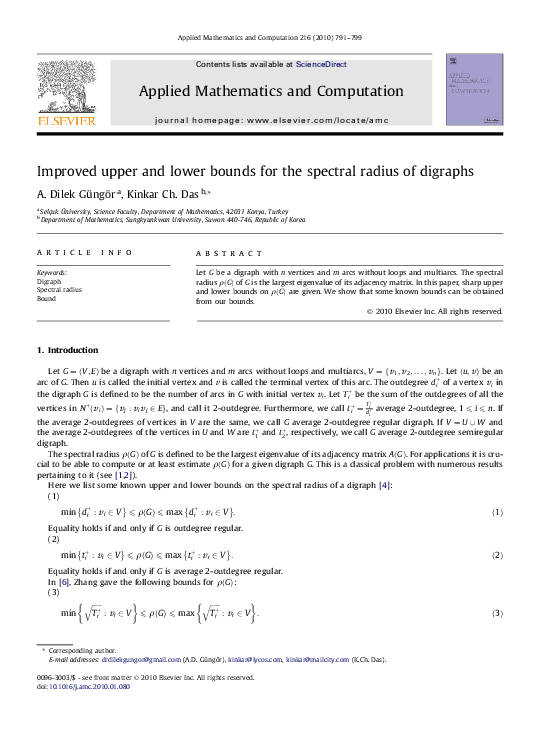 (PDF) Improved upper and lower bounds for the spectral radius of digraphs