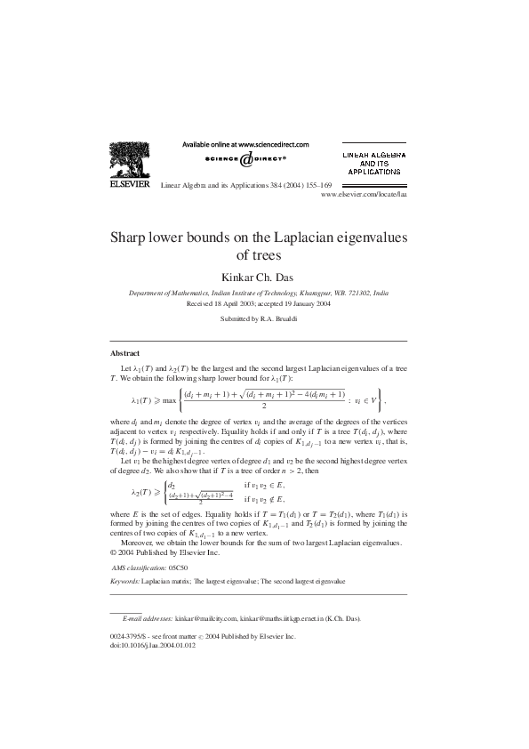 (PDF) Sharp lower bounds on the Laplacian eigenvalues of trees
