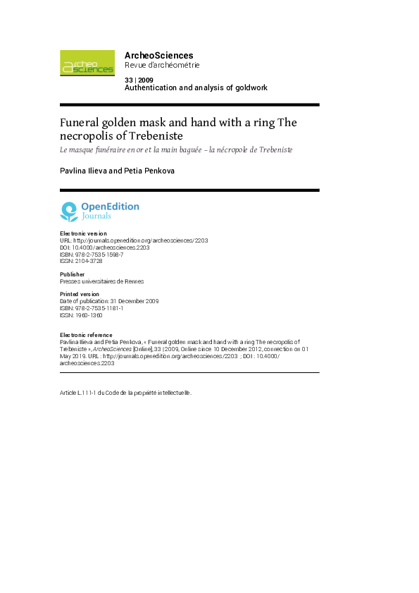 (PDF) Funeral golden mask and hand with a ring The necropolis of Trebeniste