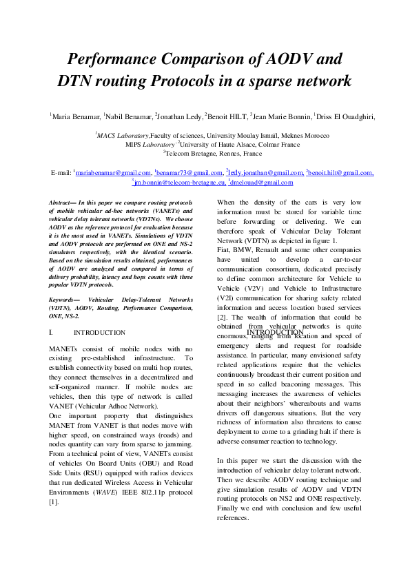 (PDF) Performance Comparison of AODV and DTN routing Protocols in a ...