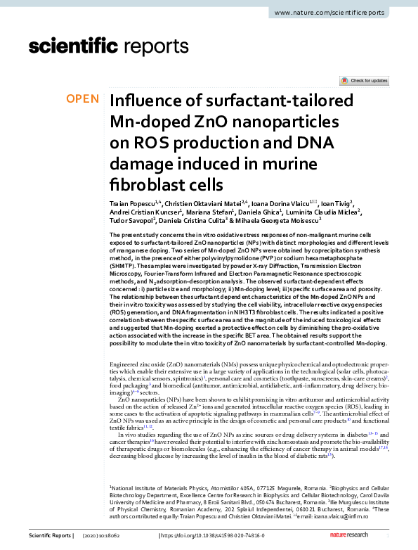 (PDF) Influence of surfactant-tailored Mn-doped ZnO nanoparticles on ...
