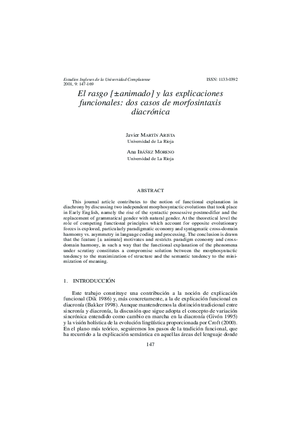 (PDF) El rasgo [±] animado y las explicaciones funcionales: dos casos ...