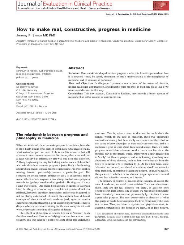 (PDF) How to make real, constructive, progress in medicine