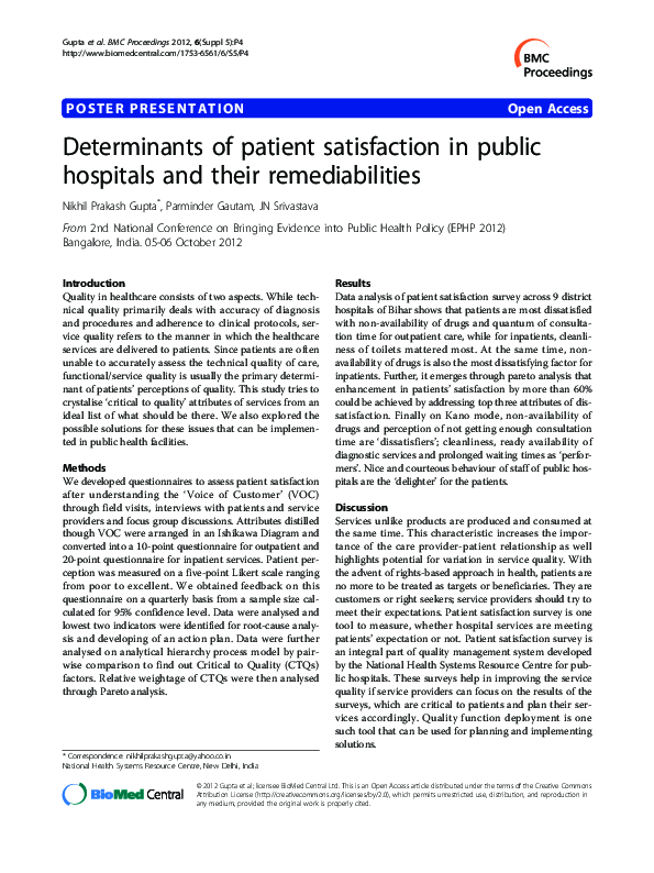 (PDF) Determinants of patient satisfaction in public hospitals and ...