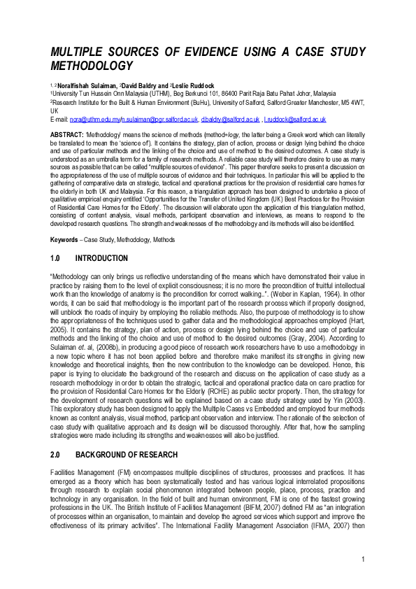 (PDF) Multiple Sources of Evidence Using a Case Study Methodology
