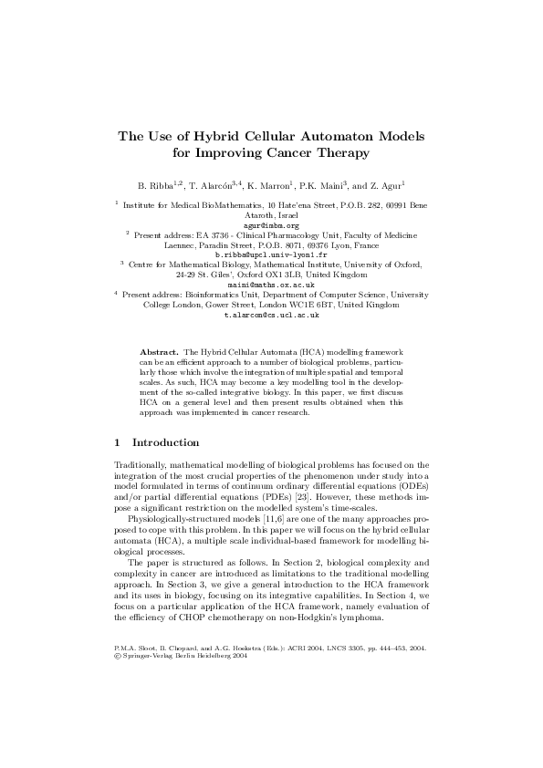 (PDF) The Use of Hybrid Cellular Automaton Models for Improving Cancer ...