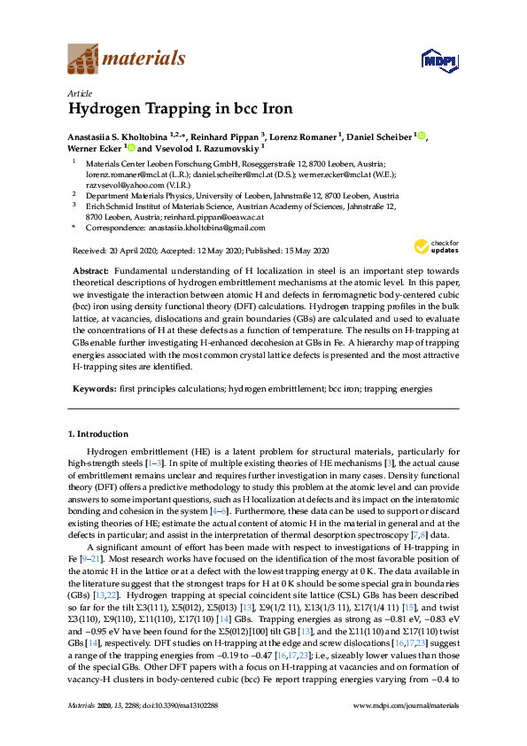 (PDF) Hydrogen Trapping in bcc Iron