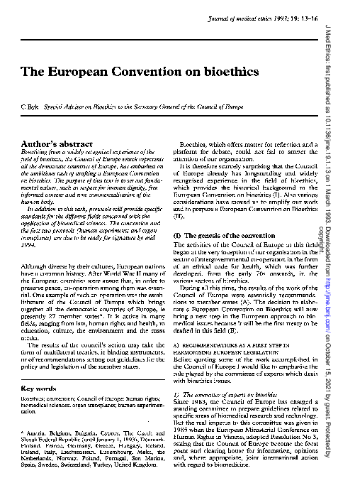 (PDF) The European Convention on bioethics