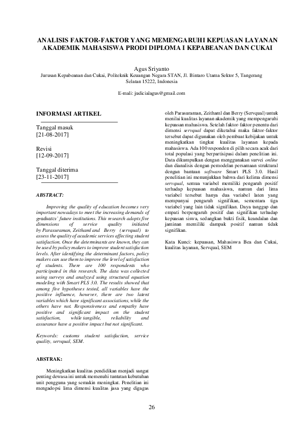 (PDF) Analisis Faktor-Faktor Yang Memengaruhi Kepuasan Layanan Akademik