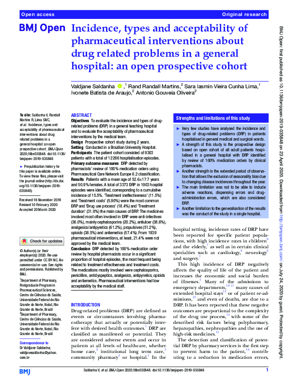 (PDF) Incidence, types and acceptability of pharmaceutical ...