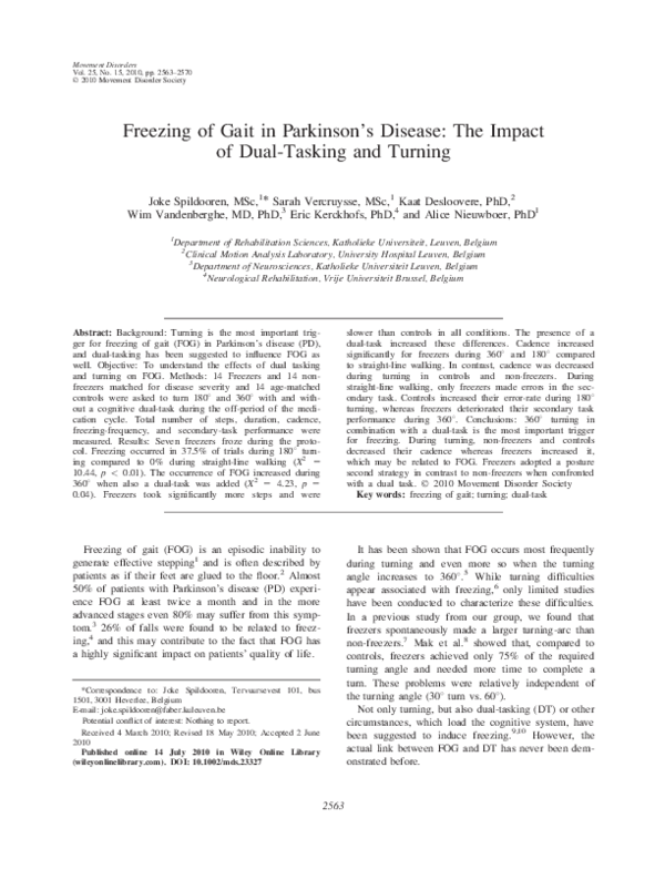 (PDF) Freezing of gait in Parkinson's disease: The impact of dual ...