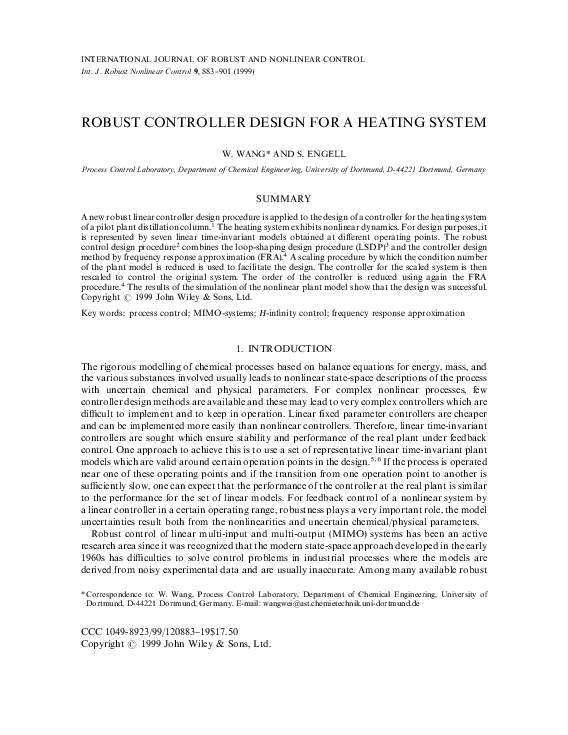 (PDF) Robust controller design for a heating system