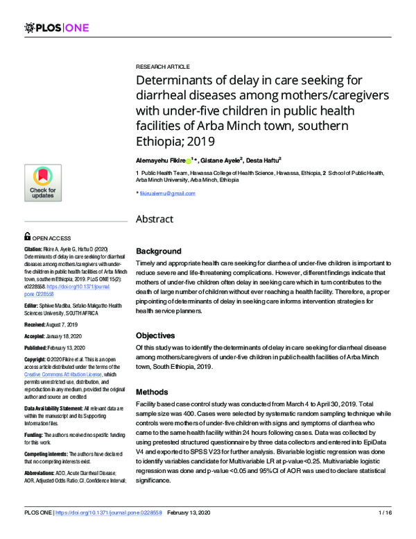 (PDF) Determinants of delay in care seeking for diarrheal diseases ...