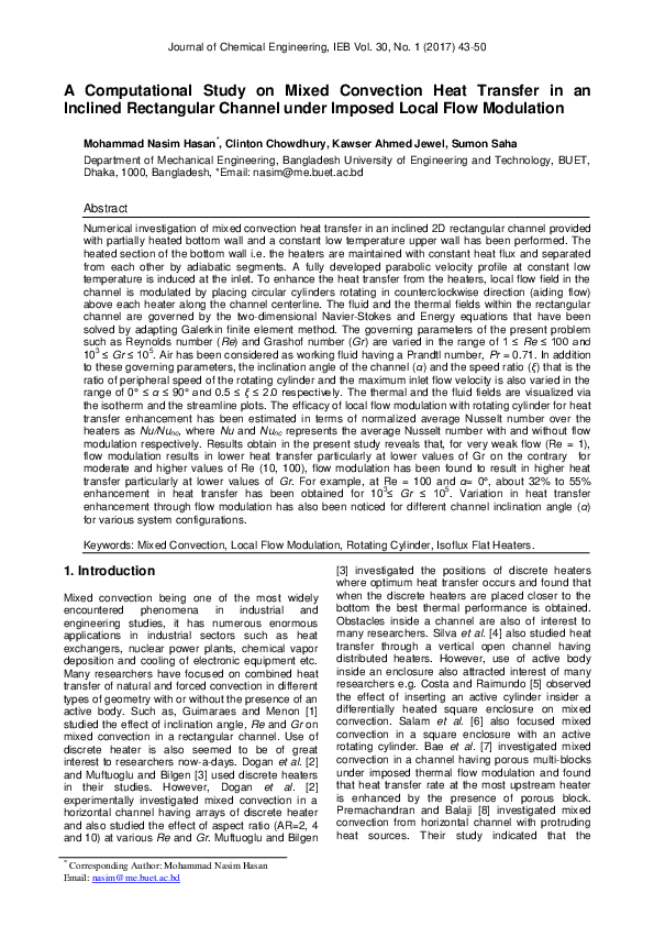 (PDF) A Computational Study on Mixed Convection Heat Transfer in an ...