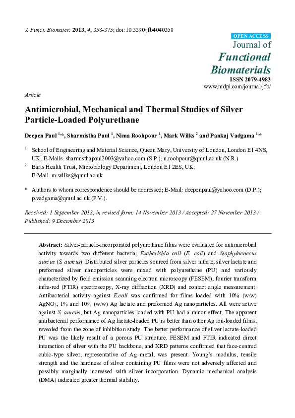 (PDF) Antimicrobial, Mechanical and Thermal Studies of Silver Particle ...