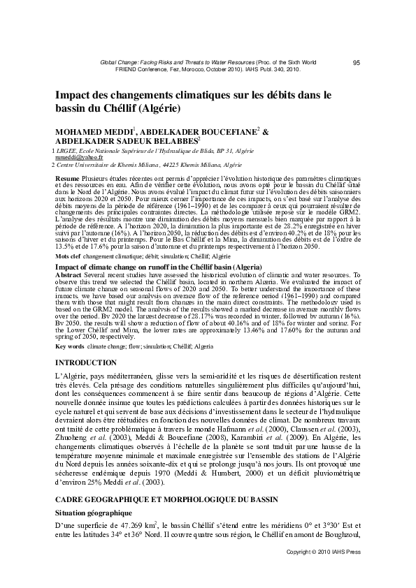 (PDF) Impact des changements climatiques sur les débits dans le bassin ...