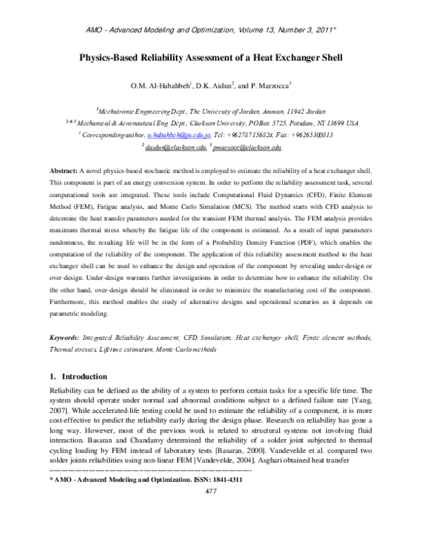 (PDF) Physics-Based Reliability Assessment of a Heat Exchanger Shell