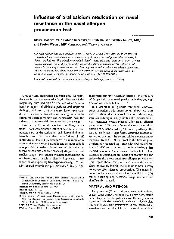 (PDF) Influence of oral calcium medication on nasal resistance in the ...