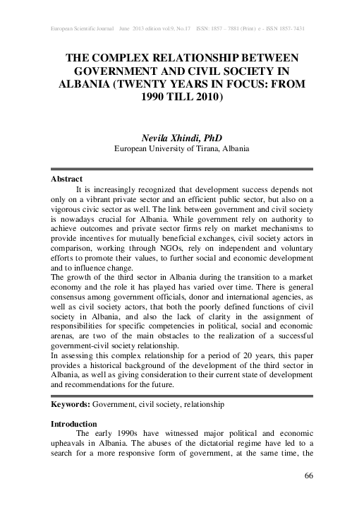 (PDF) The Complex Relationship Between Government and Civil Society in ...