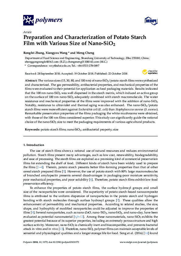 (PDF) Preparation and characterization of potato starch nanocrystal ...