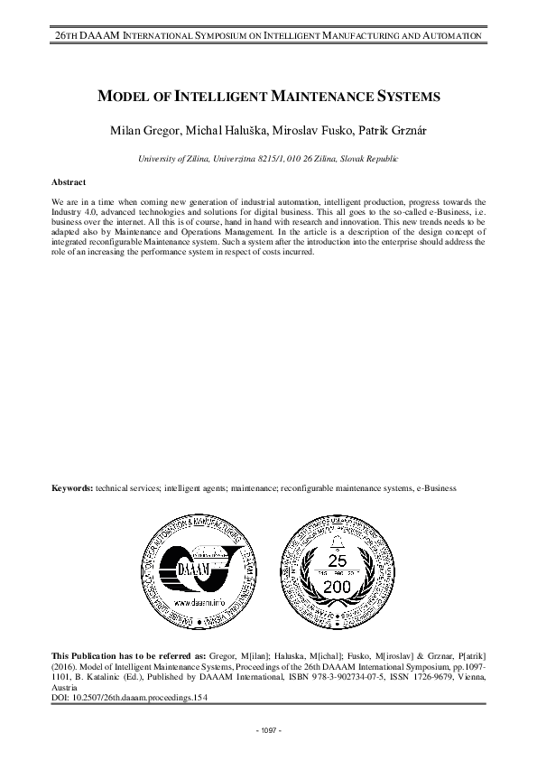 (PDF) Model of Intelligent Maintenance Systems