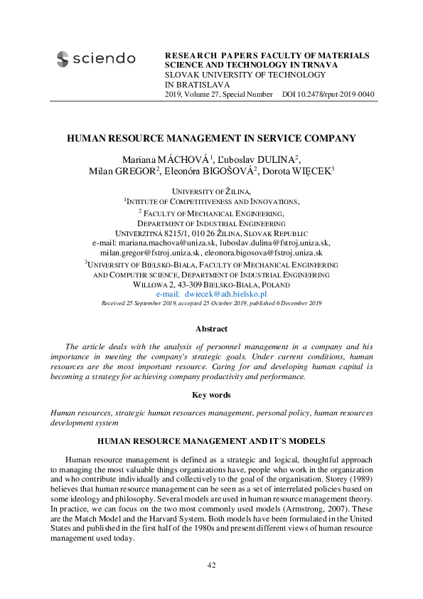 (PDF) Human Resource Management in Service Company
