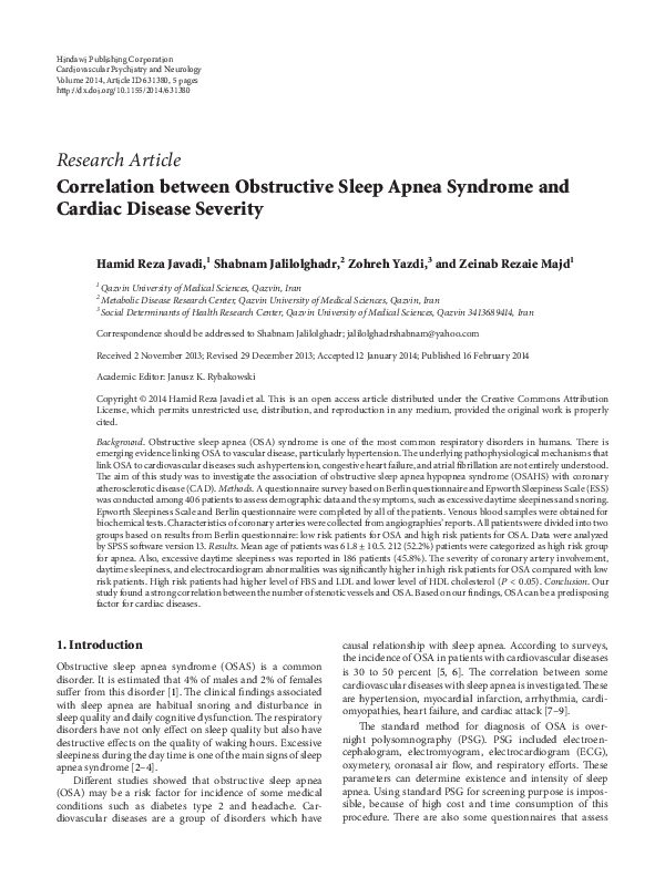 (PDF) Correlation between Obstructive Sleep Apnea Syndrome and Cardiac ...