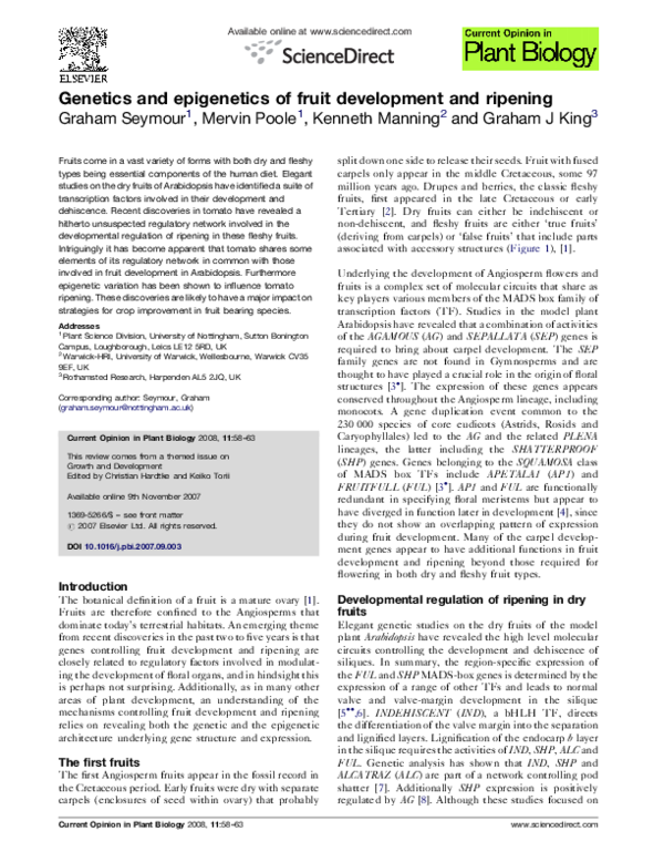 (PDF) Genetics and epigenetics of fruit development and ripening