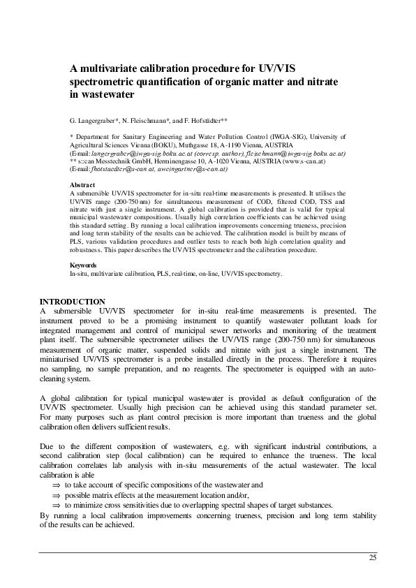 (PDF) A multivariate calibration procedure for UV/VIS spectrometric ...