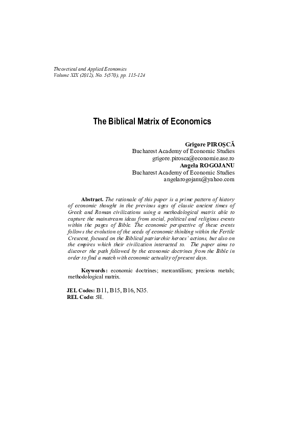 (PDF) The Biblical Matrix of Economics