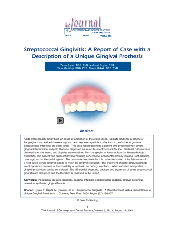 (PDF) Streptococcal gingivitis a report of case with a description of