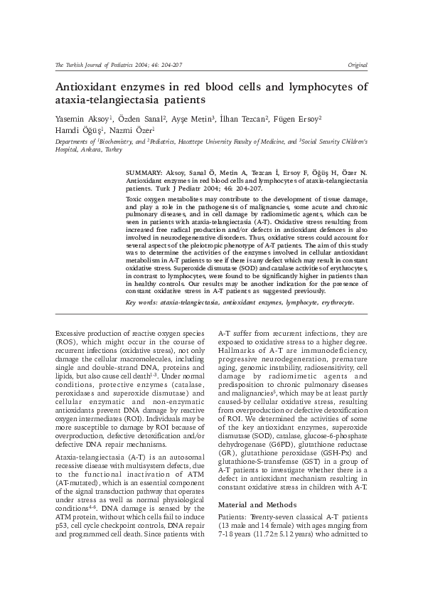 (PDF) Antioxidant enzymes in red blood cells and lymphocytes of ataxia ...