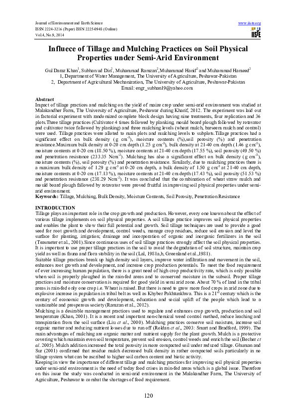 (PDF) Influece of Tillage and Mulching Practices on Soil Physical ...