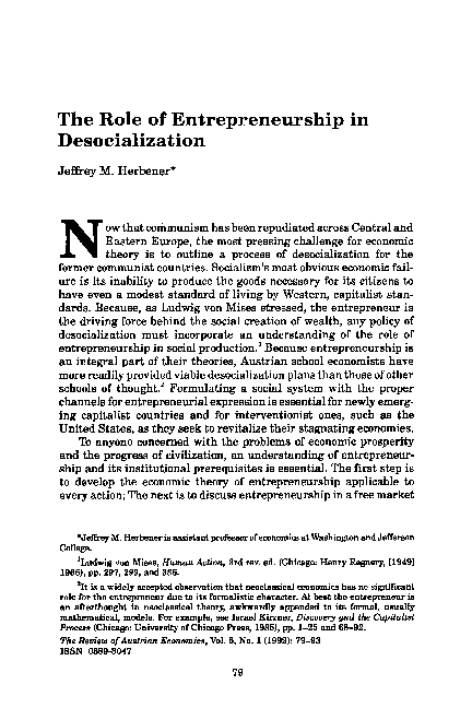 (PDF) The role of entrepreneurship in desocialization