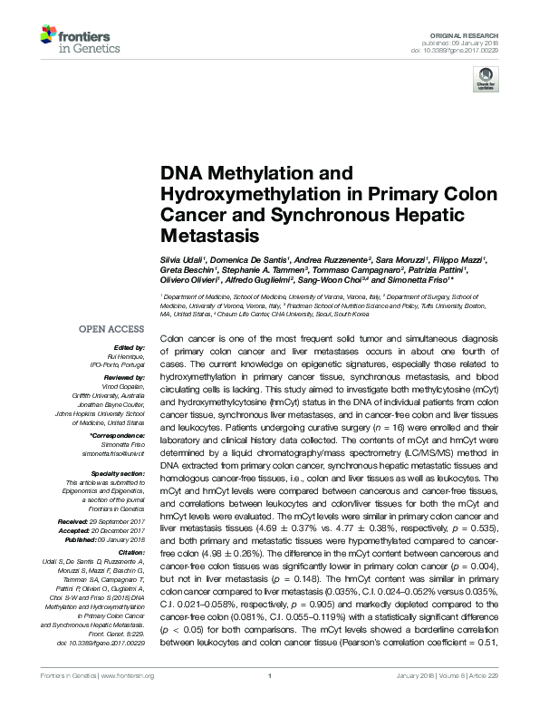 (PDF) DNA Methylation and Hydroxymethylation in Primary Colon Cancer ...