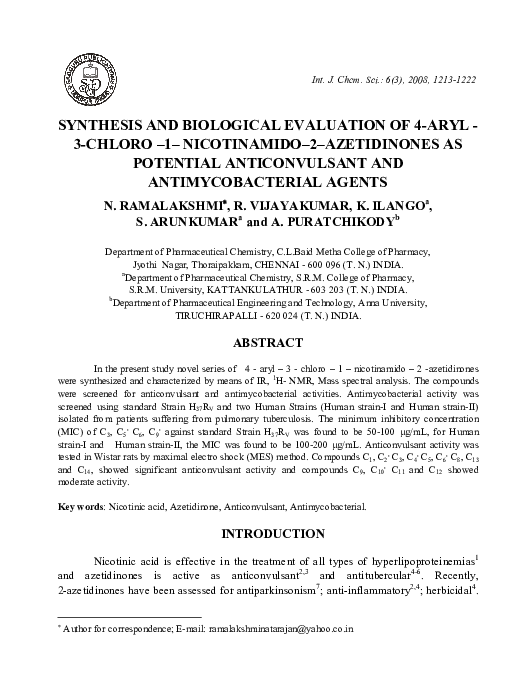 (PDF) Synthesis and Biological Evaluation of 4-aryl-3-chloro-1 ...