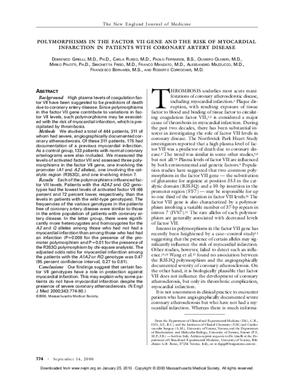 (PDF) Polymorphisms in the Factor VII Gene and the Risk of Myocardial ...