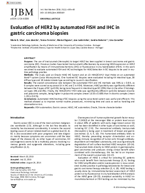 (PDF) Evaluation of HER2 by automated FISH and IHC in gastric carcinoma ...