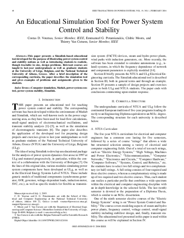 (PDF) An Educational Simulation Tool for Power System Control and