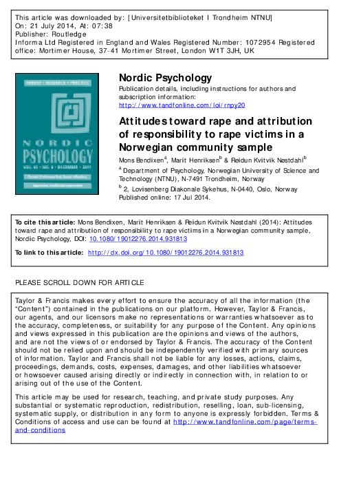(PDF) Attitudes toward rape and attribution of responsibility to rape ...