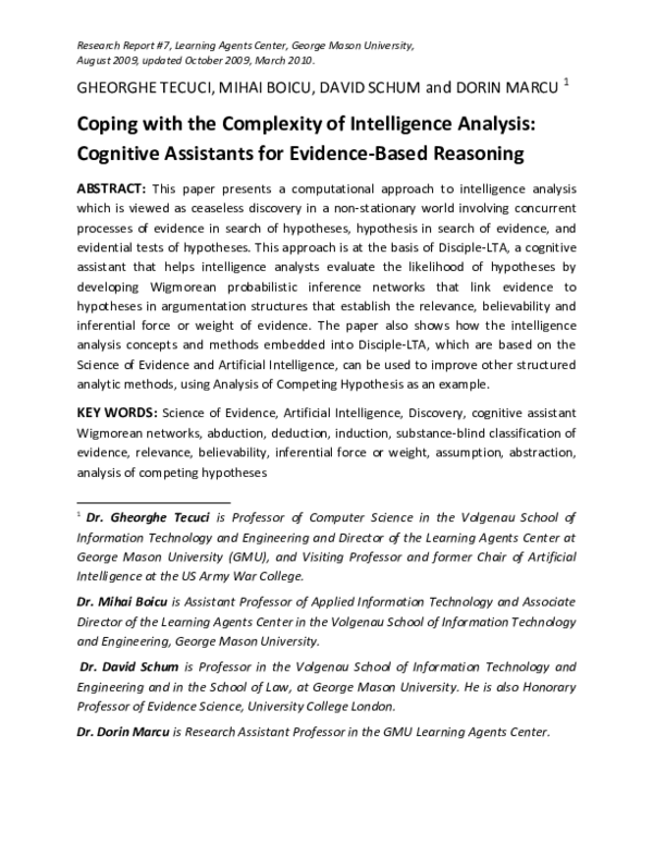 (PDF) Coping with the Complexity of Intelligence Analysis: Cognitive ...