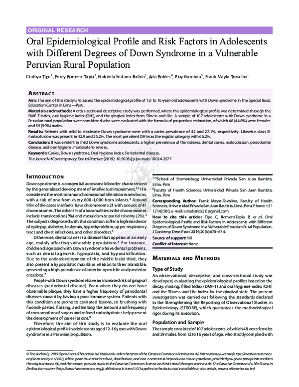 (PDF) Oral Epidemiological Profile and Risk Factors in Adolescents with ...
