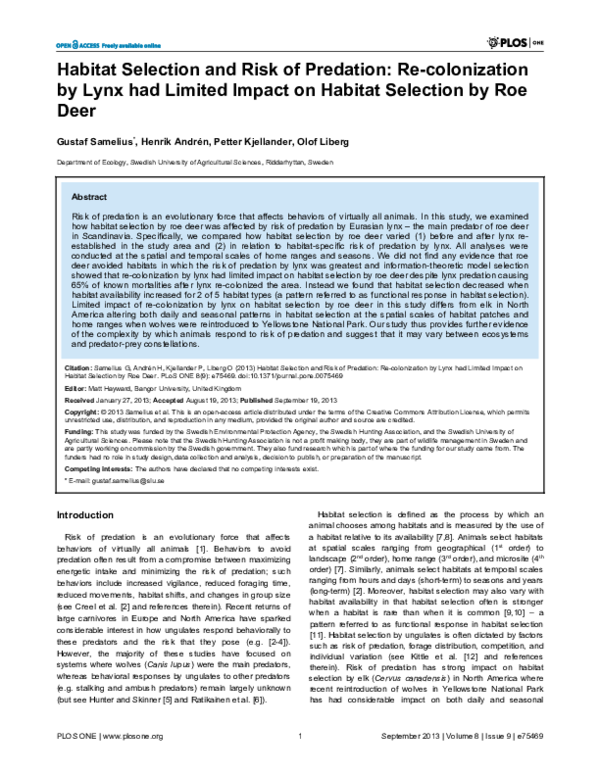 (PDF) Habitat Selection and Risk of Predation: Re-colonization by Lynx ...