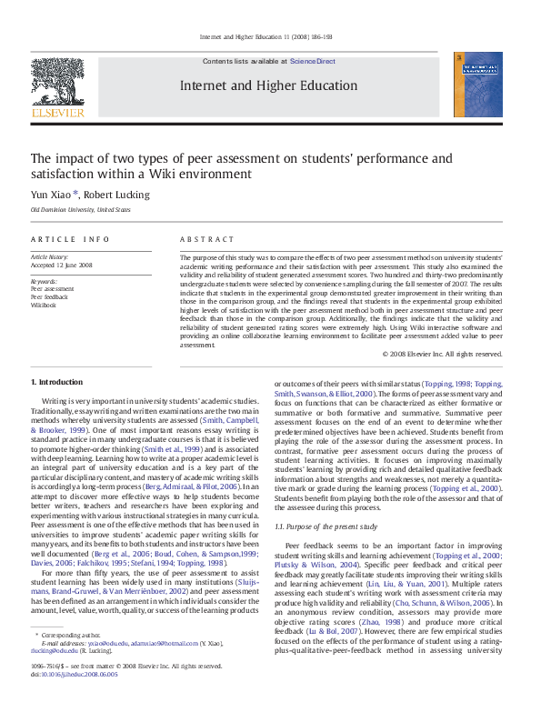 (PDF) The impact of two types of peer assessment on students ...
