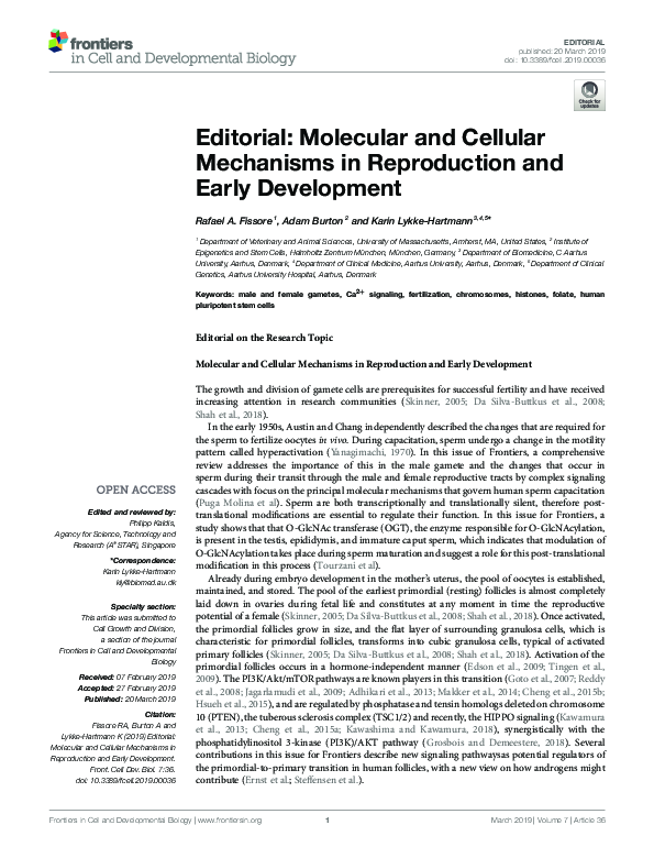 (PDF) Editorial: Molecular and Cellular Mechanisms in Reproduction and ...