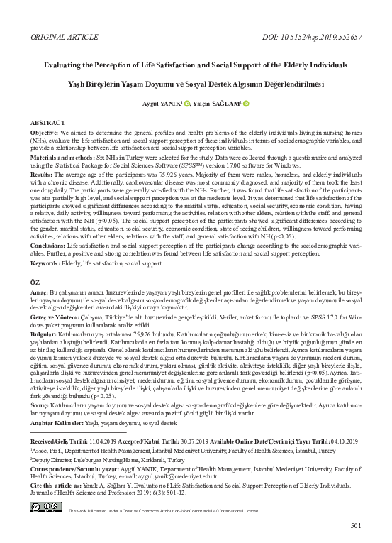 (PDF) Evaluating the Perception of Life Satisfaction and Social Support ...